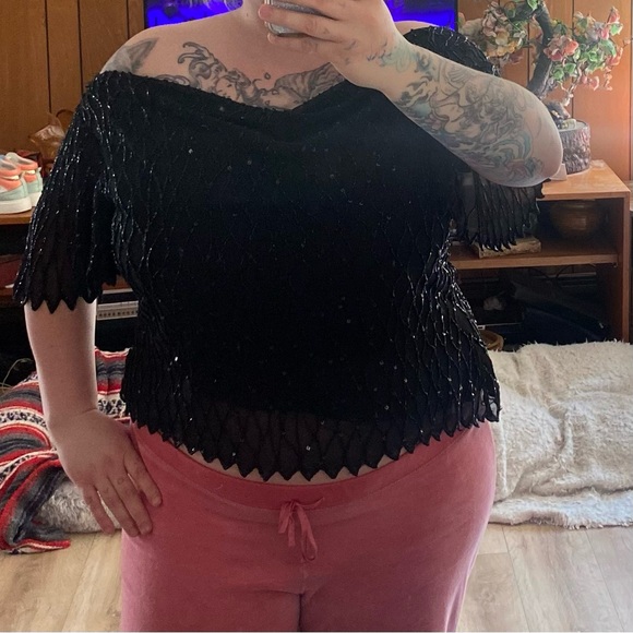 Vintage JMD New York Beaded shirt top intricately beaded off the shoulder shirt - Picture 7 of 9